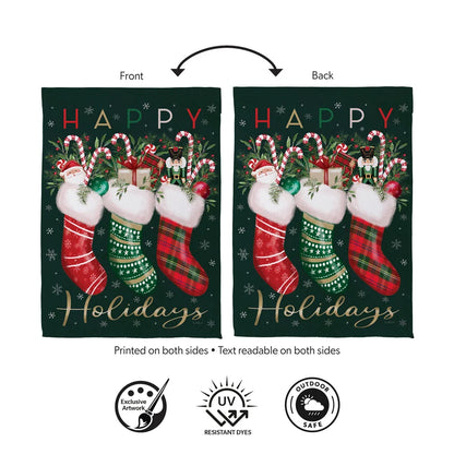 SXV2TGF26 Evergreen Festive Fun Stockings Suede Garden Flag 0