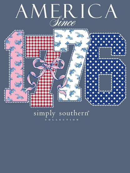 MINWASH-AMERICA-OVRCST Simply Southern "America since 1776" T-Shirt Blue