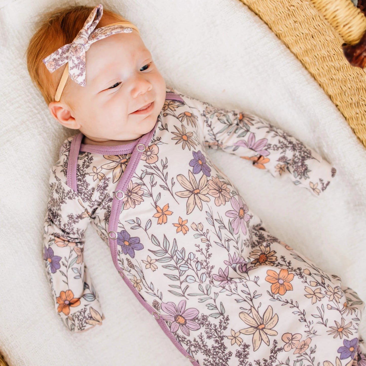 CP-KNGW-0181-NSZ Copper Pearl Flora Newborn Knotted Gown
