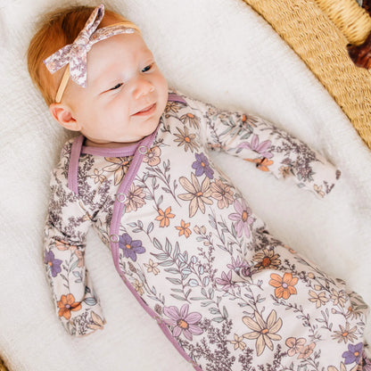 CP-KNGW-0181-NSZ Copper Pearl Flora Newborn Knotted Gown