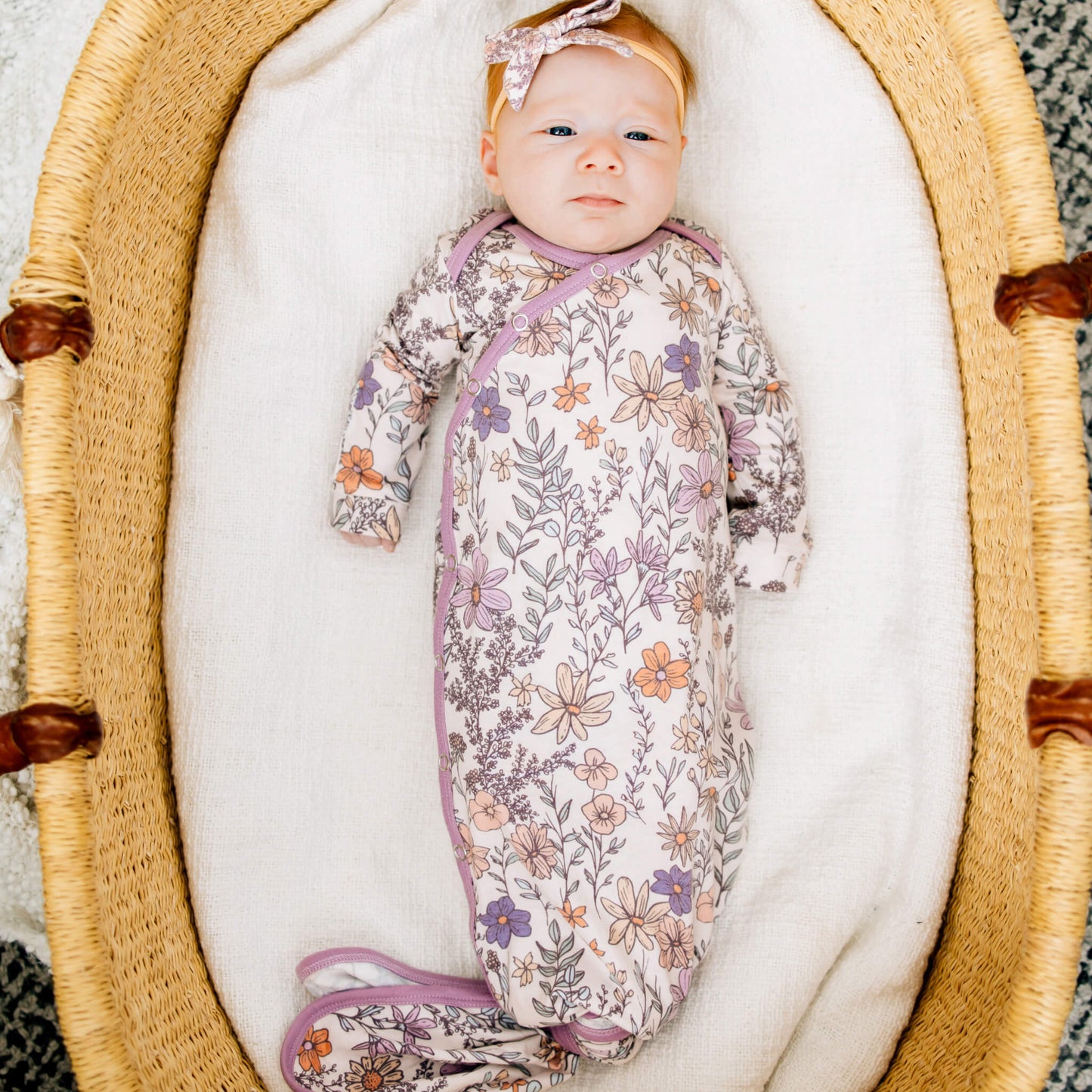 CP-KNGW-0181-NSZ Copper Pearl Flora Newborn Knotted Gown