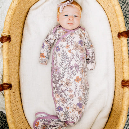 CP-KNGW-0181-NSZ Copper Pearl Flora Newborn Knotted Gown