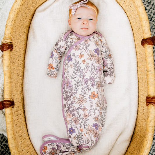 CP-KNGW-0181-NSZ Copper Pearl Flora Newborn Knotted Gown