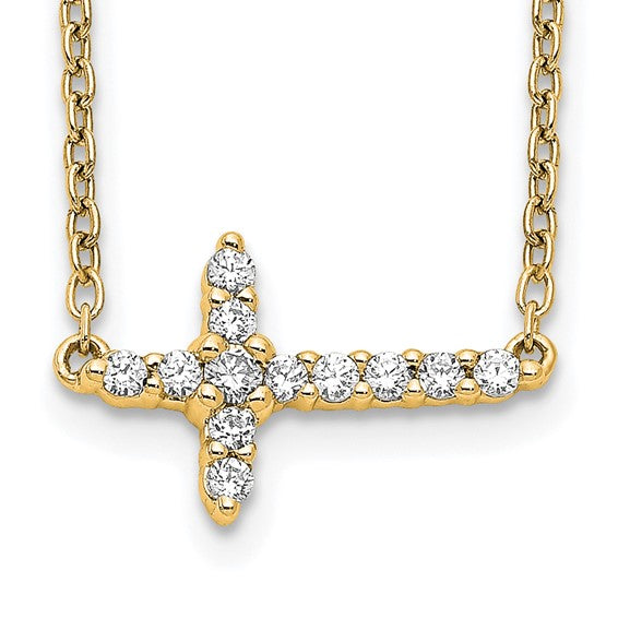 PM4692-016-0YLG-18 10k 1/6ct Lab Grown Diamond 18in Sideways Cross Necklace