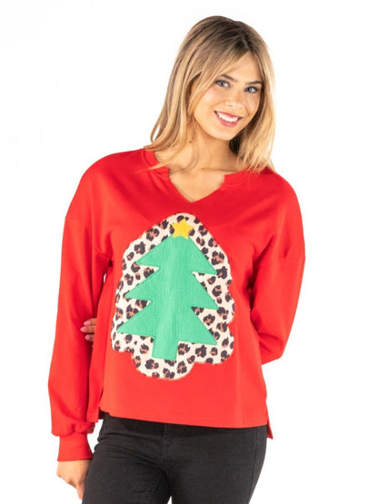 PP-0226-CRW-VNCK-HOL-RED Simply Southern Women's Holiday V-Neck Crewneck Top 0