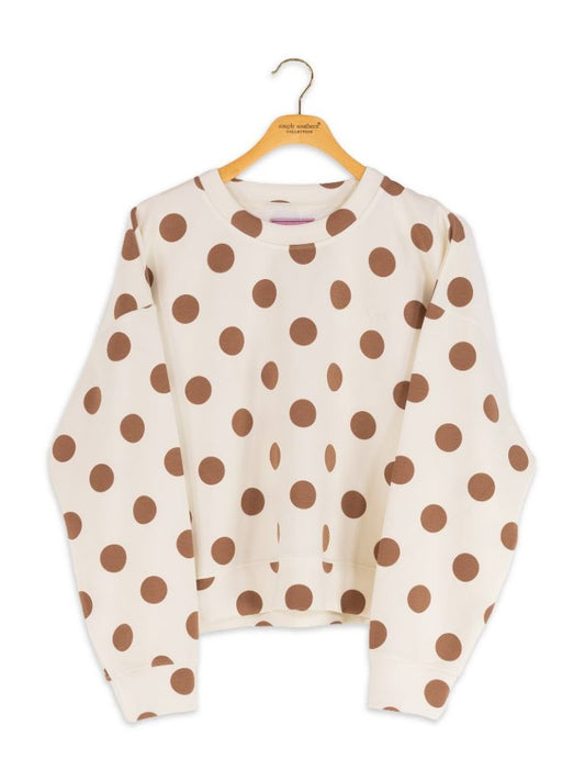 PP-0226-PULL-LNG-CRW-CRM Simply Southern Women's Polka Dotted Pullover Long Sleeve Crewneck Cream 0