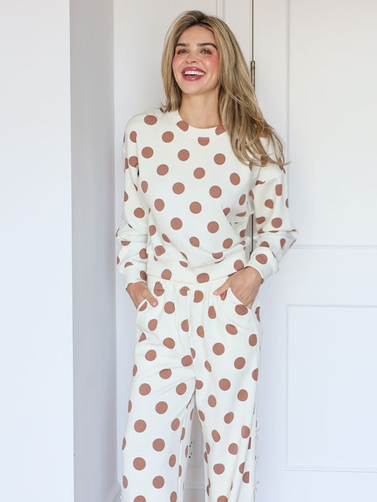 PP-0226-PULL-LNG-CRW-CRM Simply Southern Women's Polka Dotted Pullover Long Sleeve Crewneck Cream 0