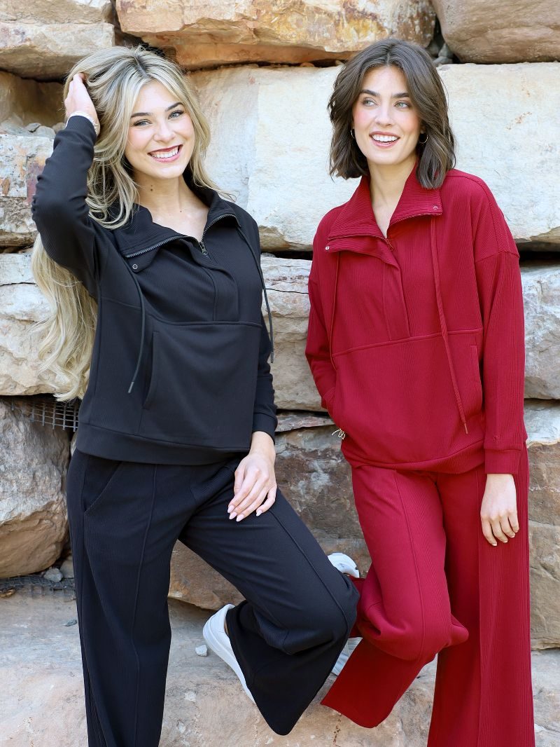 PP-0226-PULL-RIB-KNT-DKRED Simply Southern Women's Ribbed Knit Pullover Dark Red 0