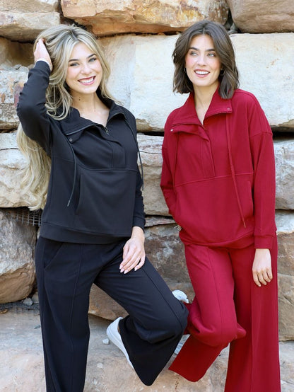 PP-0226-PULL-RIB-KNT-DKRED Simply Southern Women's Ribbed Knit Pullover Dark Red 0