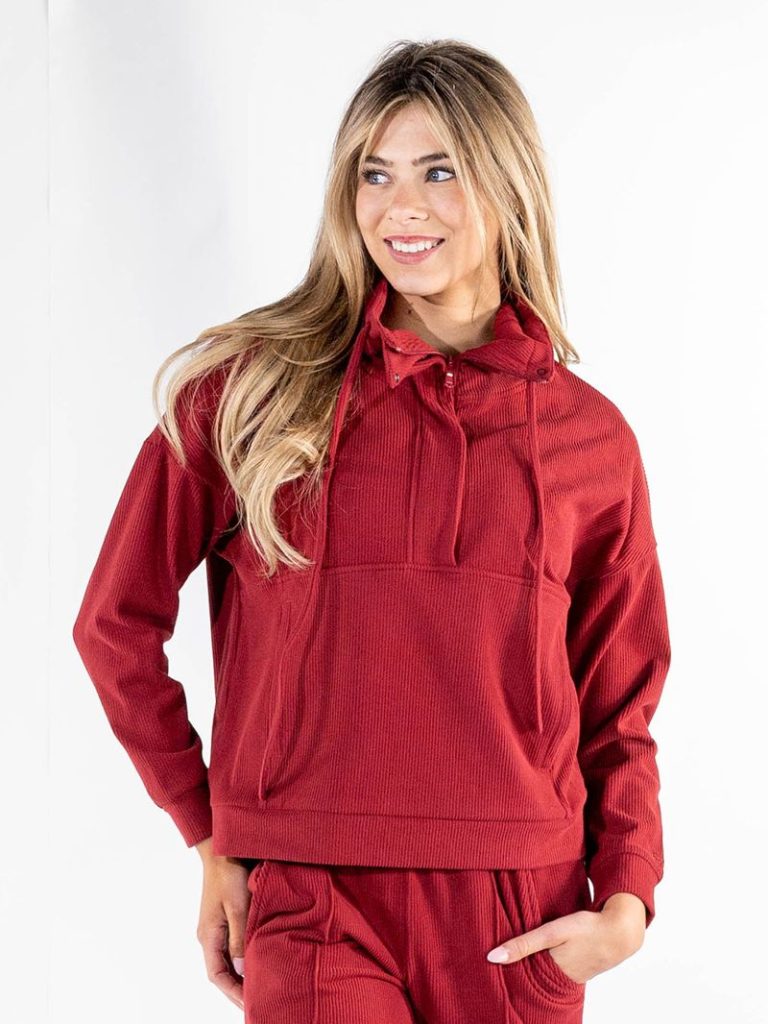 PP-0226-PULL-RIB-KNT-DKRED Simply Southern Women's Ribbed Knit Pullover Dark Red 0