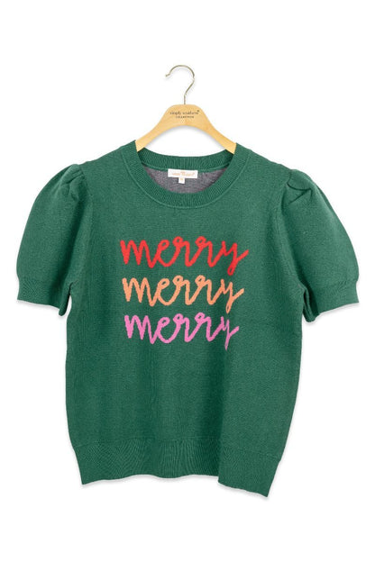 PP-0226-SWTR-MERRY-SS-GRN Simply Southern Women's Merry Sweater Short Sleeves Green 0