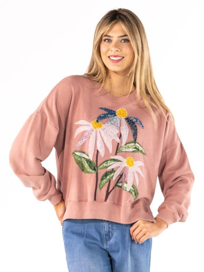 PP-0226-SWTSH-CZY-FLRL Simply Southern Women's Crazy Floral Crewneck Brush 0
