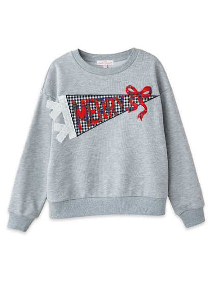 PP-0226-YTH-CRW-APLQ-HOL-GRAY Simply Southern Youth Girl's Holiday Crewneck Gray 0
