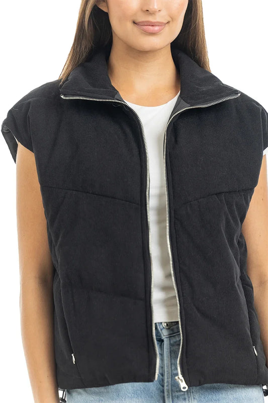 KDC-VST-19_BLK Katydid Black Corduroy Puffer Vest 0