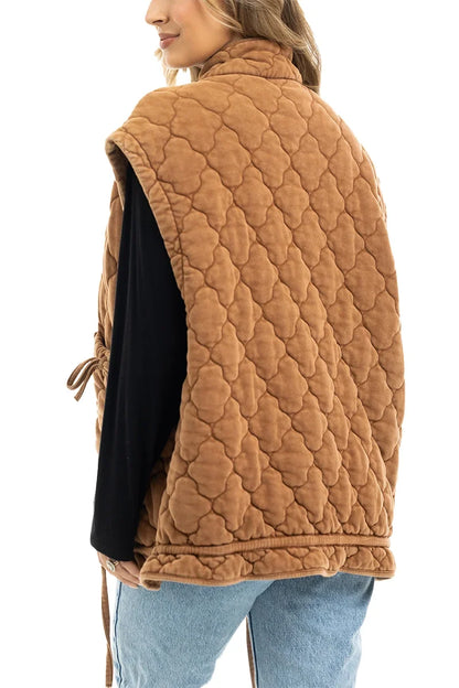 KDC-VST-17_BRN Katydid Brown Oversized Garment Washed Quilted Vest 0