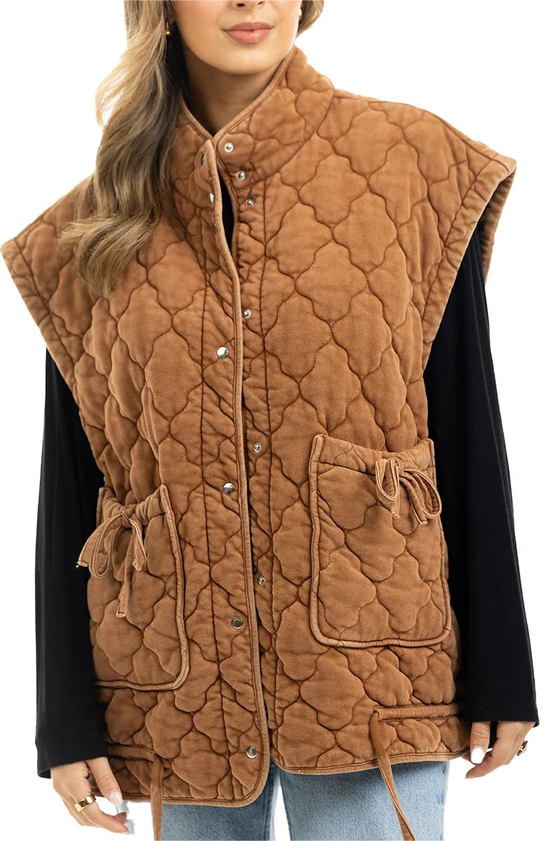 KDC-VST-17_BRN Katydid Brown Oversized Garment Washed Quilted Vest 0