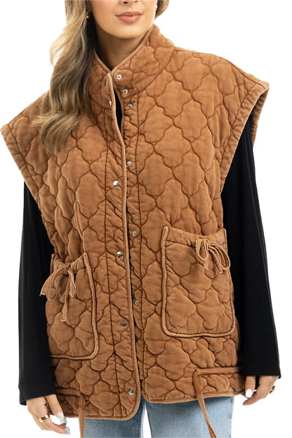 KDC-VST-17_BRN Katydid Brown Oversized Garment Washed Quilted Vest 0