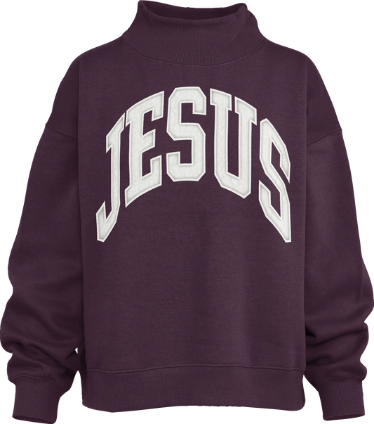 RDG65429JAQ Royce Brand Jesus Applique Mock Crew Sweatshirt Plum 0