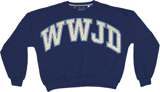 RDG65C22GDP Royce Apparel Gameday Pattern WWJD Oversized Sweatshirt Navy 0