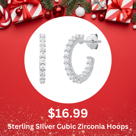 Sterling Silver 3/4CT Cubic Zirconia Hoop Stud Earrings