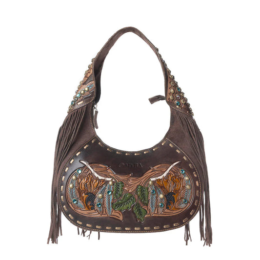 S-13421 Myra Sierra Grove Handtooled Leather Bag in Deep Espresso