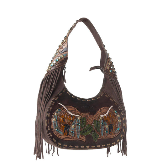 S-13421 Myra Sierra Grove Handtooled Leather Bag in Deep Espresso