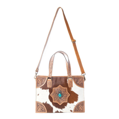 S-13802 Myra Desert Jewel Handtooled Hairon Leather Concealed Carry Bag in Timber Brown