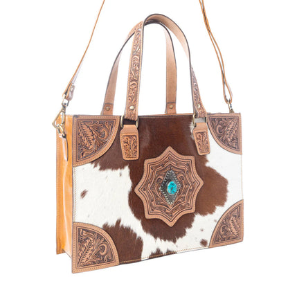 S-13802 Myra Desert Jewel Handtooled Hairon Leather Concealed Carry Bag in Timber Brown
