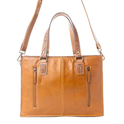 S-13802 Myra Desert Jewel Handtooled Hairon Leather Concealed Carry Bag in Timber Brown