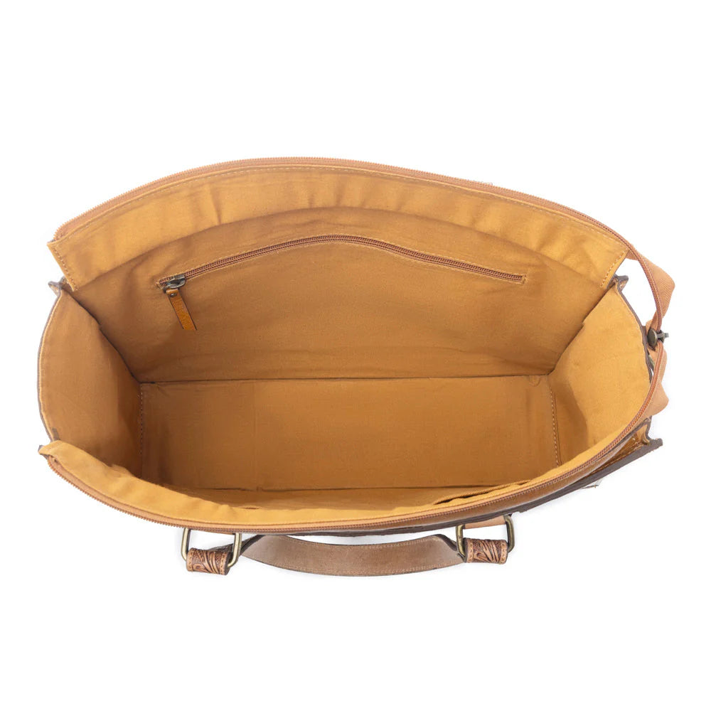 S-13802 Myra Desert Jewel Handtooled Hairon Leather Concealed Carry Bag in Timber Brown