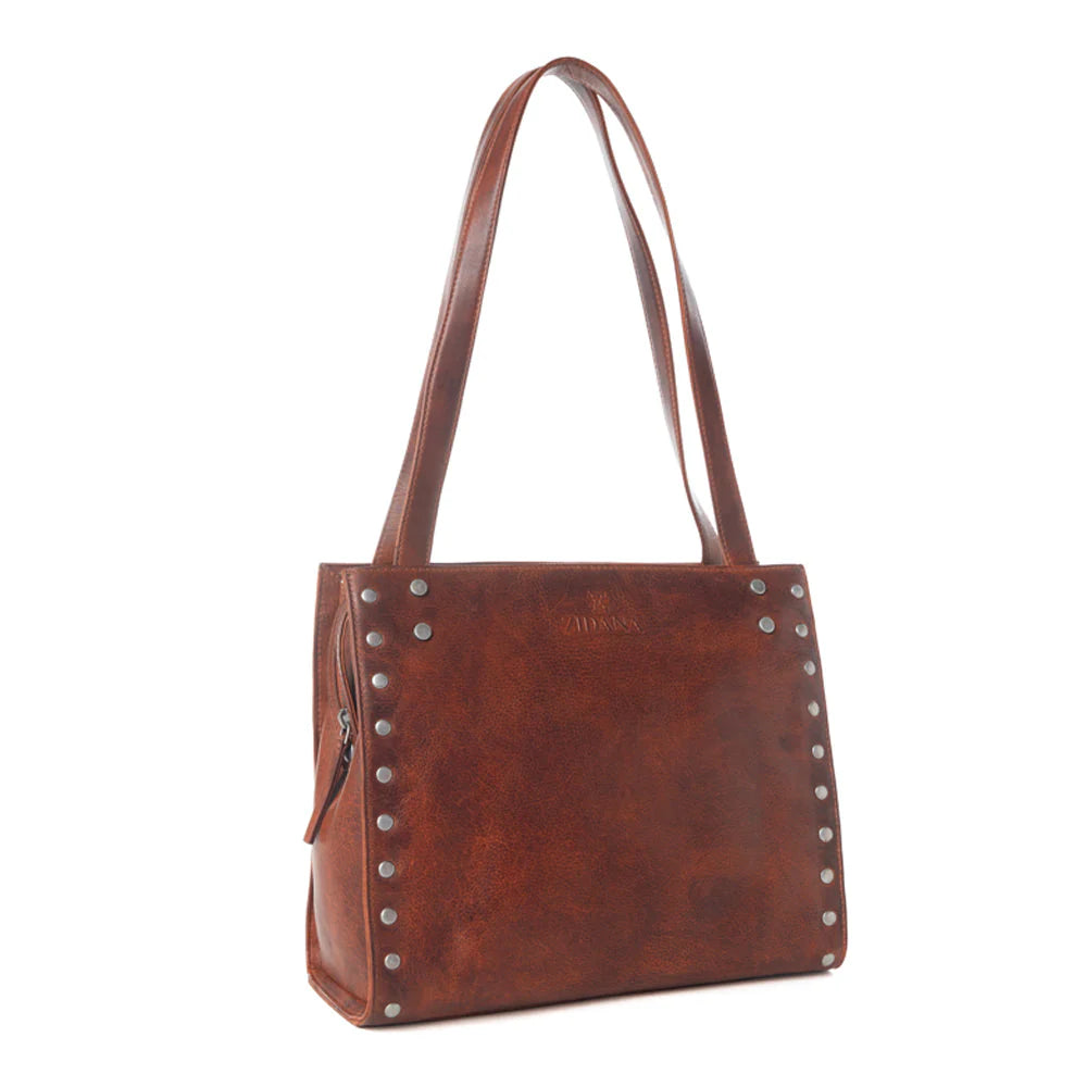 S-13830 Myra Zidana Aria Amethyst Veg Tanned Leather Tote Bag in Vintage Red