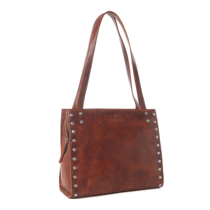 S-13830 Myra Zidana Aria Amethyst Veg Tanned Leather Tote Bag in Vintage Red