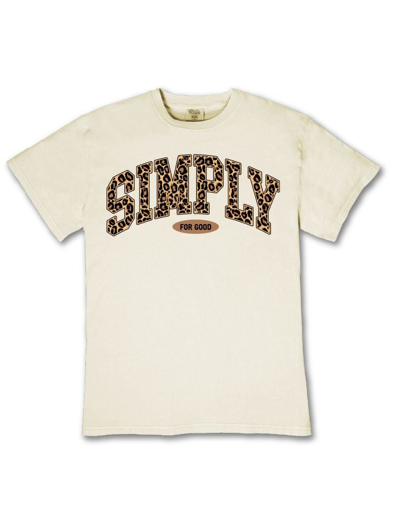 S4G-LEOPARDLOGO-BONE Simply Southern Leopard Simply Logo T-Shirt