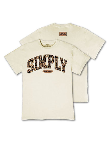 S4G-LEOPARDLOGO-BONE Simply Southern Leopard Simply Logo T-Shirt