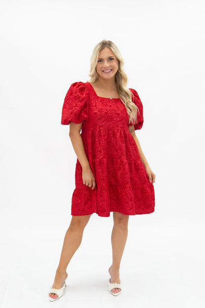 7982B-DR Grace + Emma Dolly Doll Jacquard Dress Dark Red 0