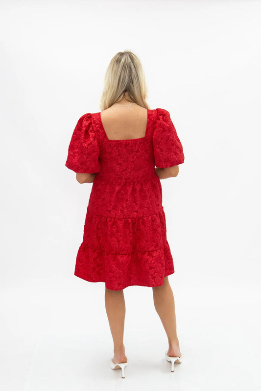 7982B-DR Grace + Emma Dolly Doll Jacquard Dress Dark Red 0