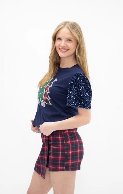 7877B-ST Grace + Emma Festive Forest on Princess Top Navy Blue 0