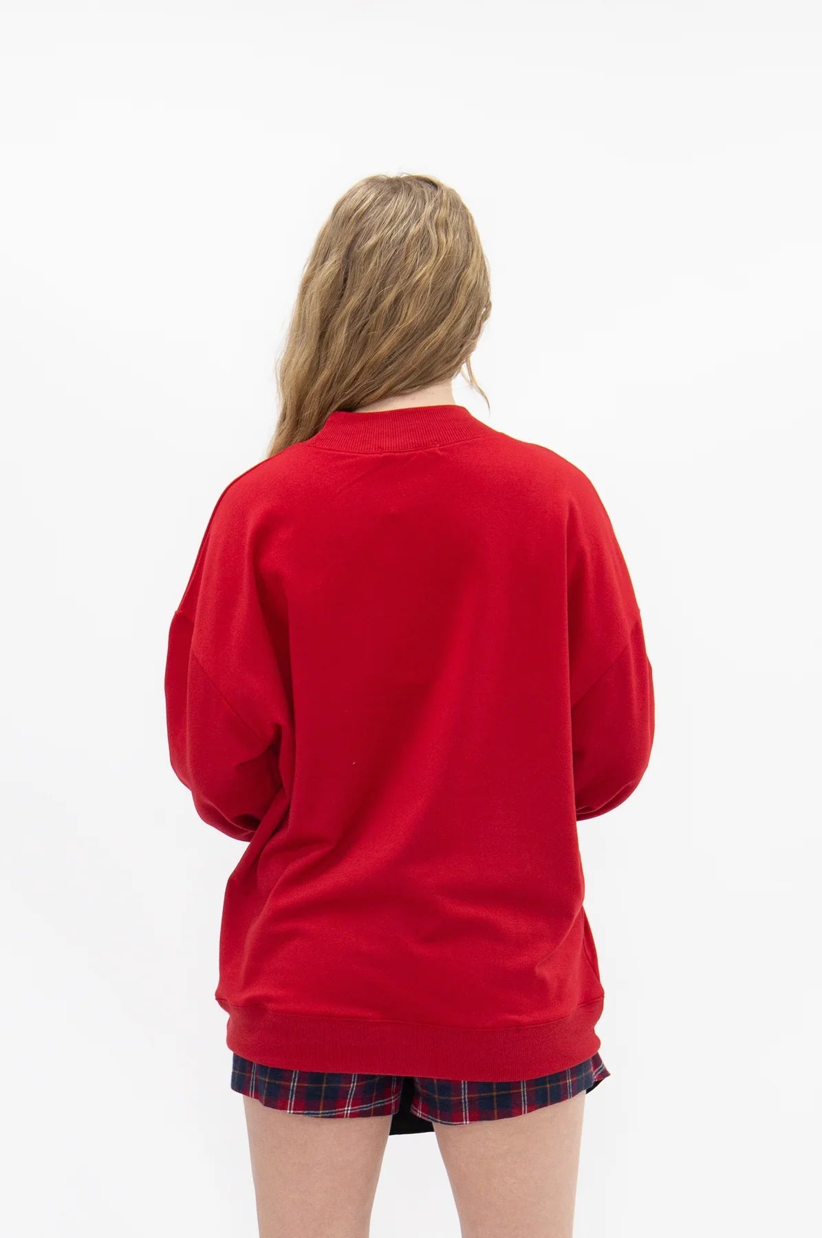 5524 Grace & Emma Women's Festive Forest on Red Mock Neck Top 0