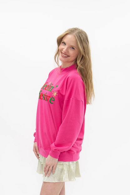 5522 Grace & Emma Feelin' Festive on Hot Pink Mock Neck Top 0