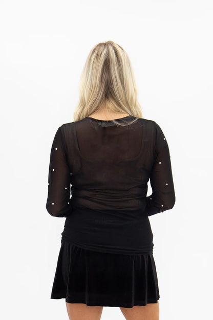 9273L-BK Grace + Emma Velvet Skort with Pearl Details 0