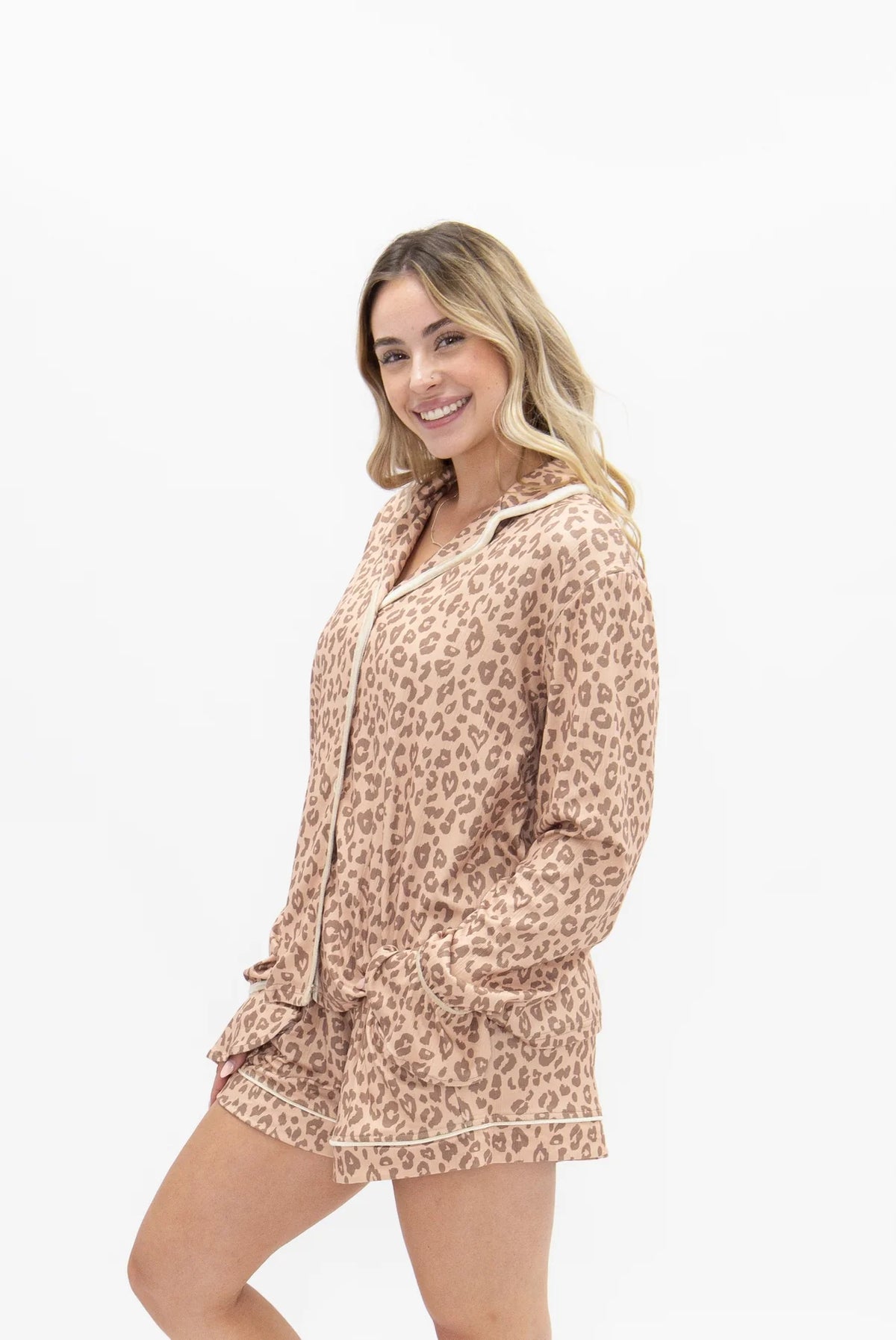 9310L Grace + Emma Women's Leopard PJ Set Long Sleeve/Shorts 0