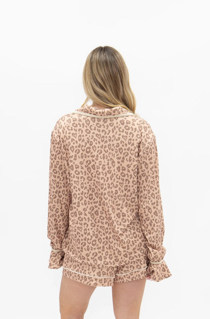 9310L Grace + Emma Women's Leopard PJ Set Long Sleeve/Shorts 0