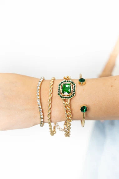 AB92697-GR Grace + Emma  Fashion Jewelry Gold and Green Bracelet Set 0