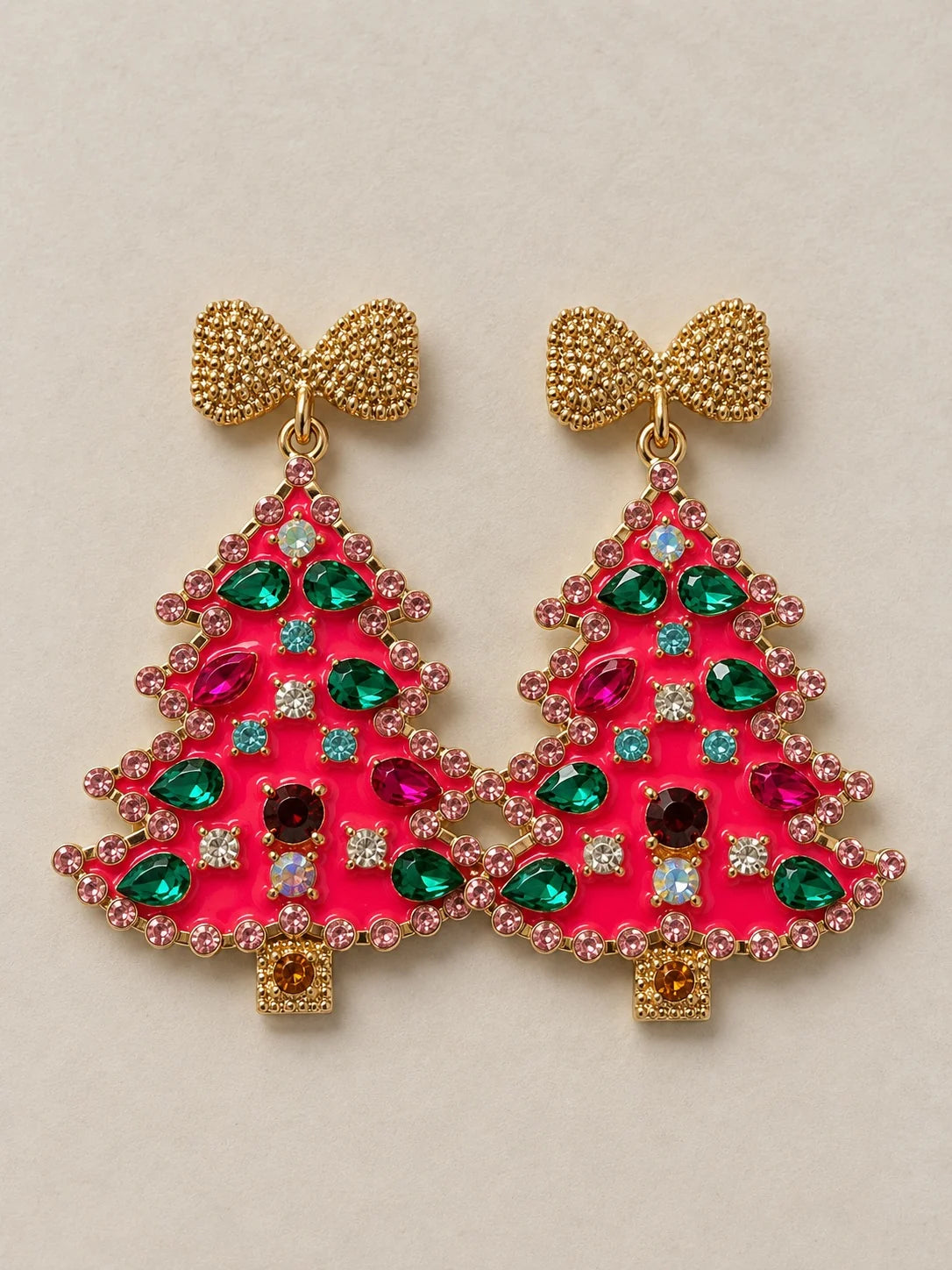 AE92663 Grace + Emma Fashion Jewelry Pink Christmas Tree with Colorful Stones Earrings 0