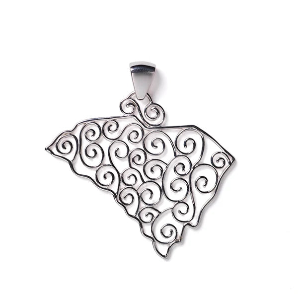 740 DER P1823SM Southern Gates Sterling Silver Filigree Small South Carolina State Pendant