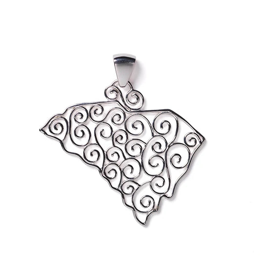 740 DER P1823SM Southern Gates Sterling Silver Filigree Small South Carolina State Pendant