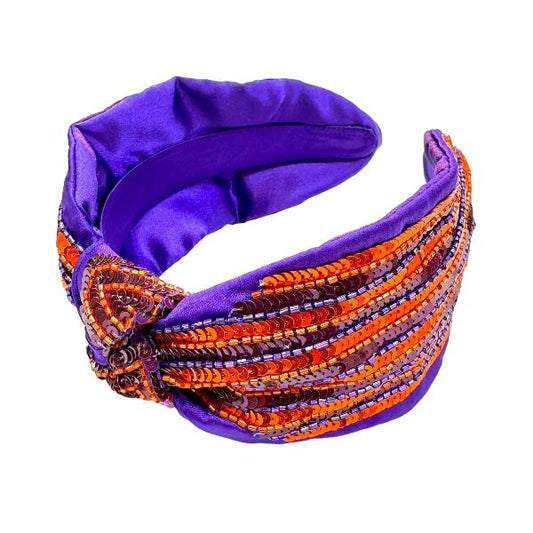 SHB5007 Gameday Stripes Sequin Headbands Orange and Purple