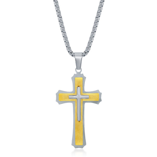 SL-7090 Stainless Steel Gold & Silver 3D Cross Necklace