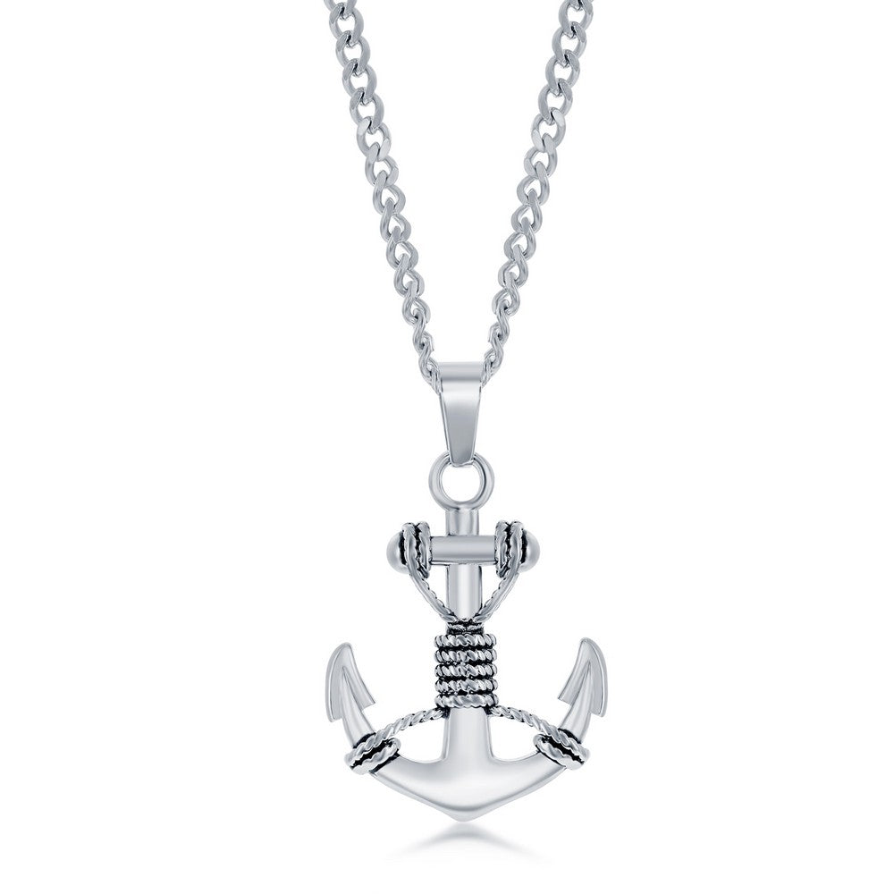 SL-7095 Stainless Steel Oxidized Anchor Necklace