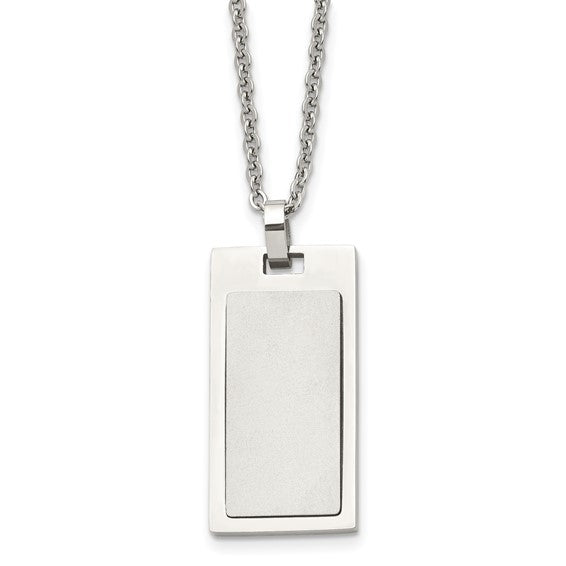 SRN1588-22 Chisel Stainless Steel Brushed and Polished Rectangle Dog Tag on a 22 inch Cable Chain Necklace